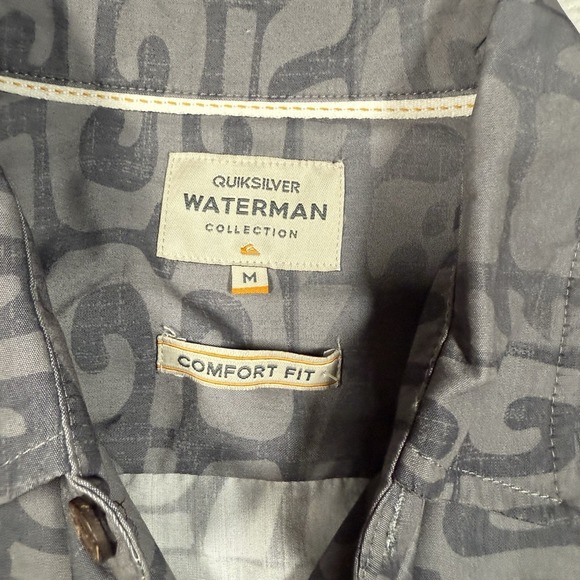 Quick Silver Waterman Collection Shirt Mens Medium Gray All‎ Over Print Camp - Picture 3 of 9